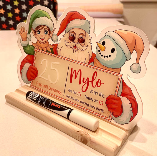 Personalised Christmas Countdown Acrylic Santa Stand & Wooden Base