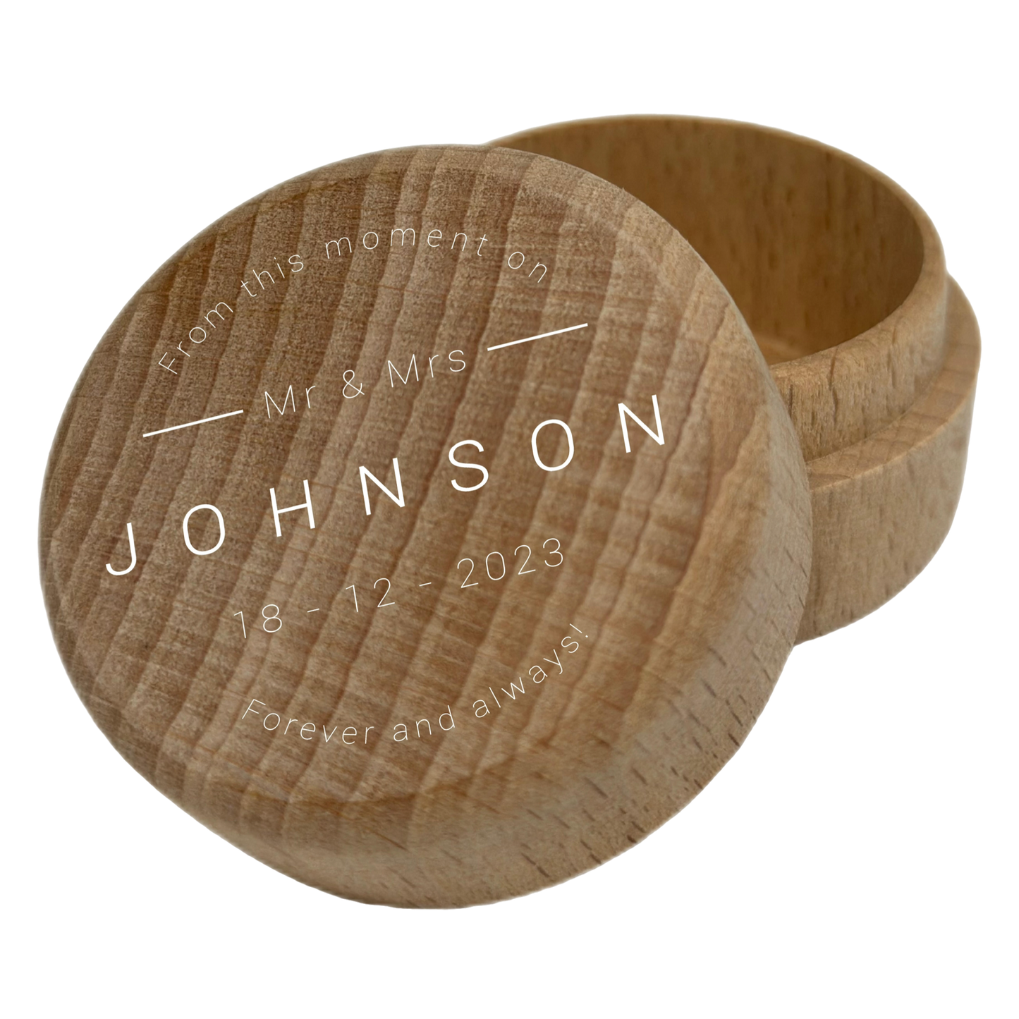 Personalised Wedding Ring Box Keepsake - Round Bamboo - 001