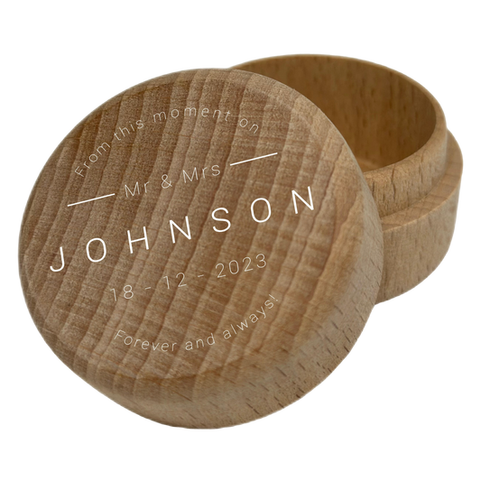 Personalised Wedding Ring Box Keepsake - Round Bamboo - 001