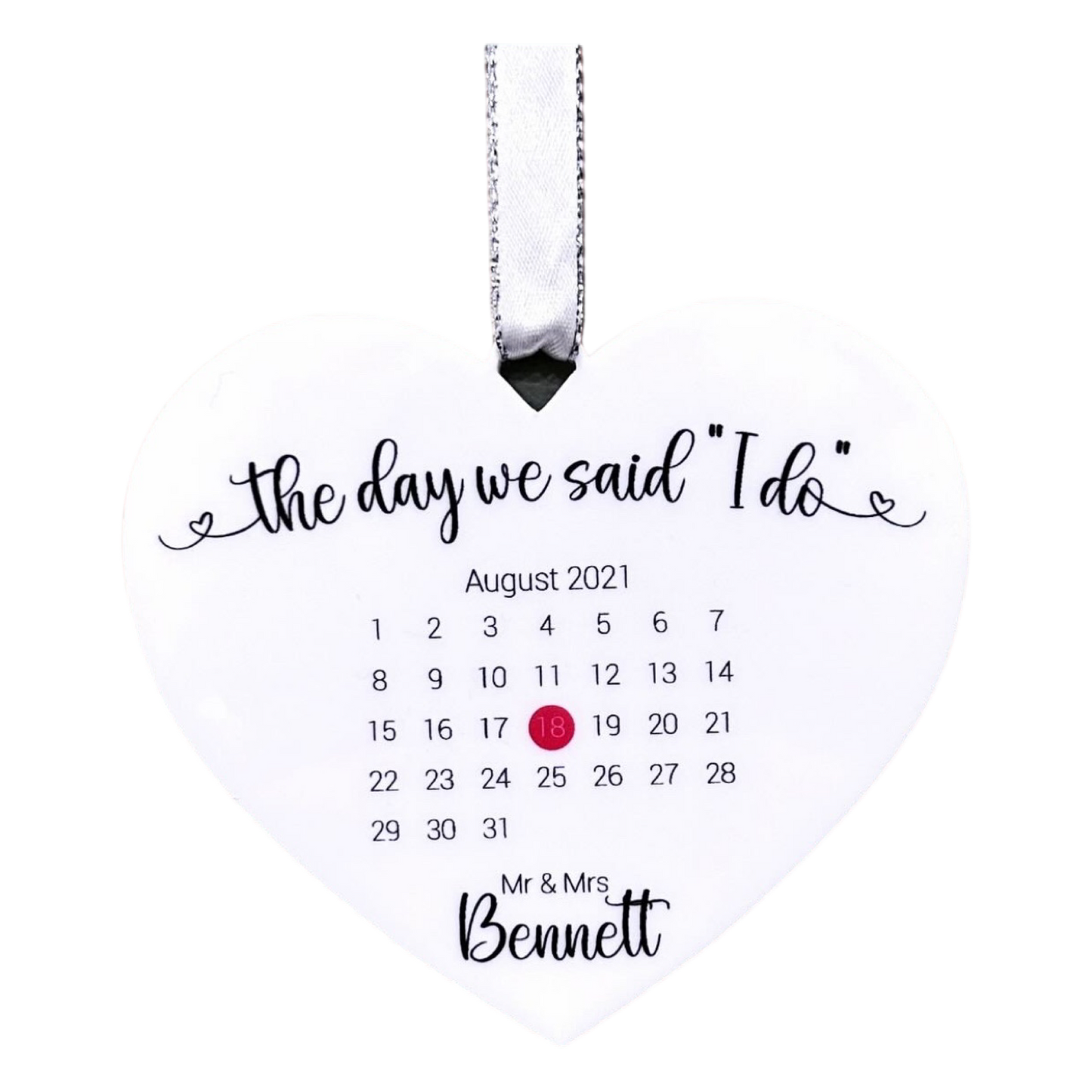 Personalised Heart Wedding Day Keepsake hanger - White 001